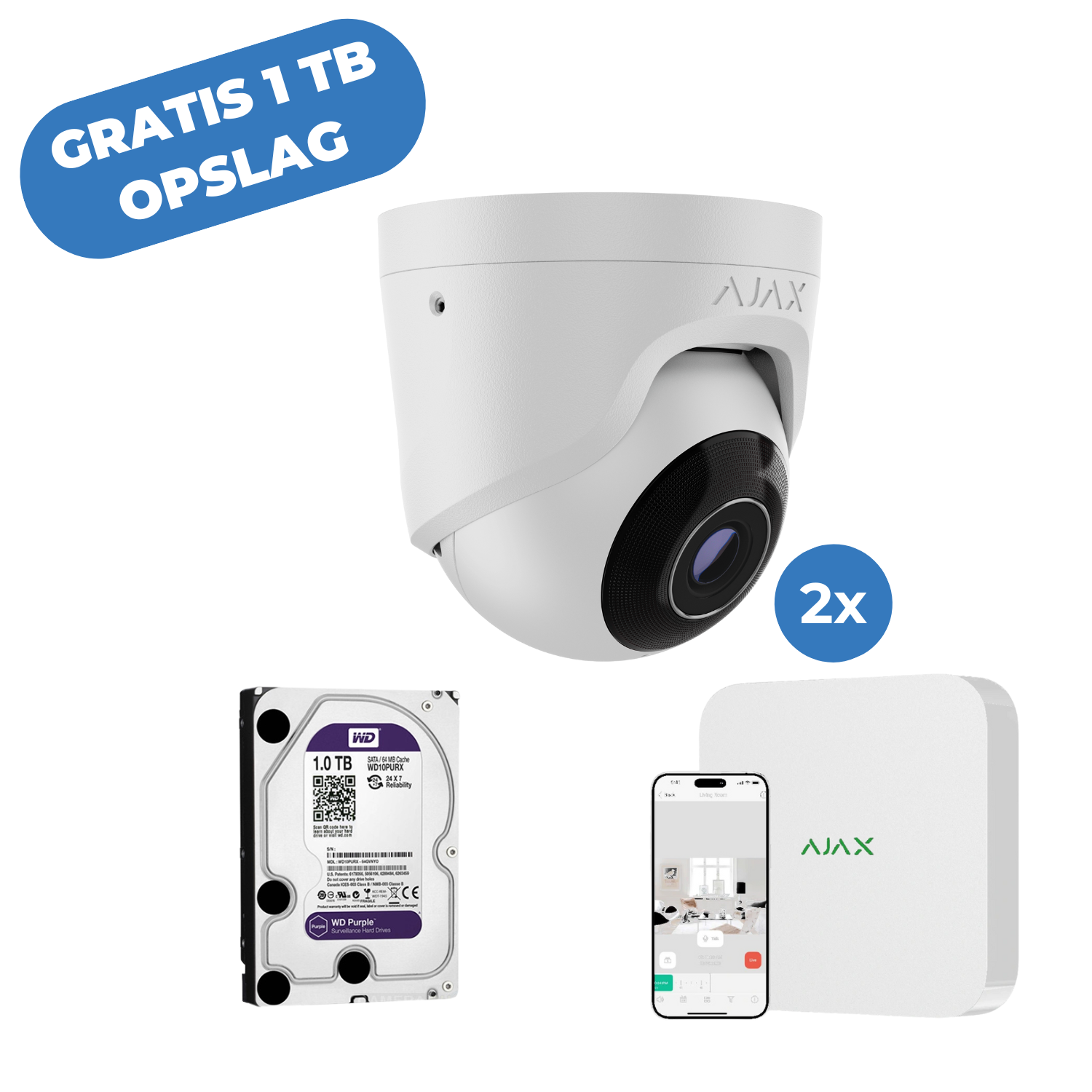 Ajax Systems Turretcamset (2×) + Recorder - Inclusief Gratis 1TB opslag