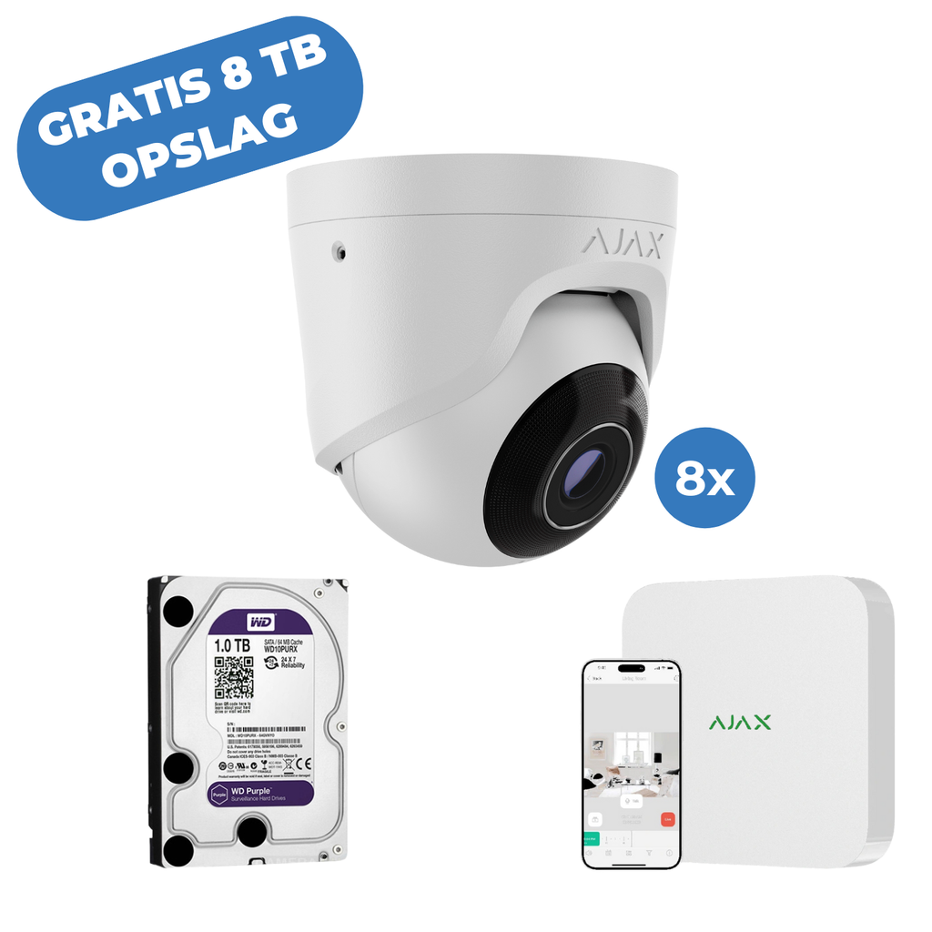 Ajax Systems Turretcamset (8×) + Recorder - Inclusief Gratis 8TB opslag