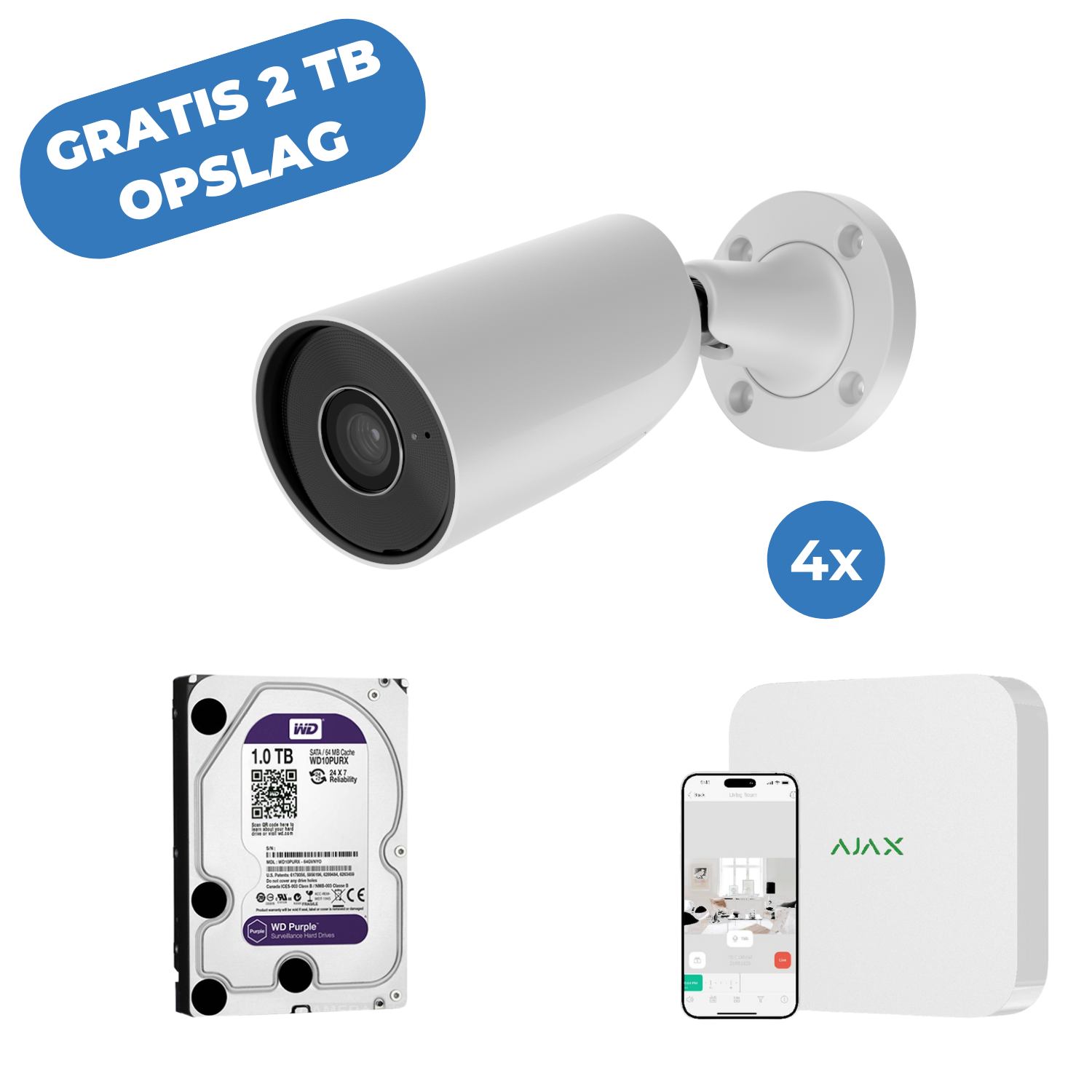 Ajax Systems Bulletcamset (4×) + Recorder - Inclusief Gratis 2TB opslag