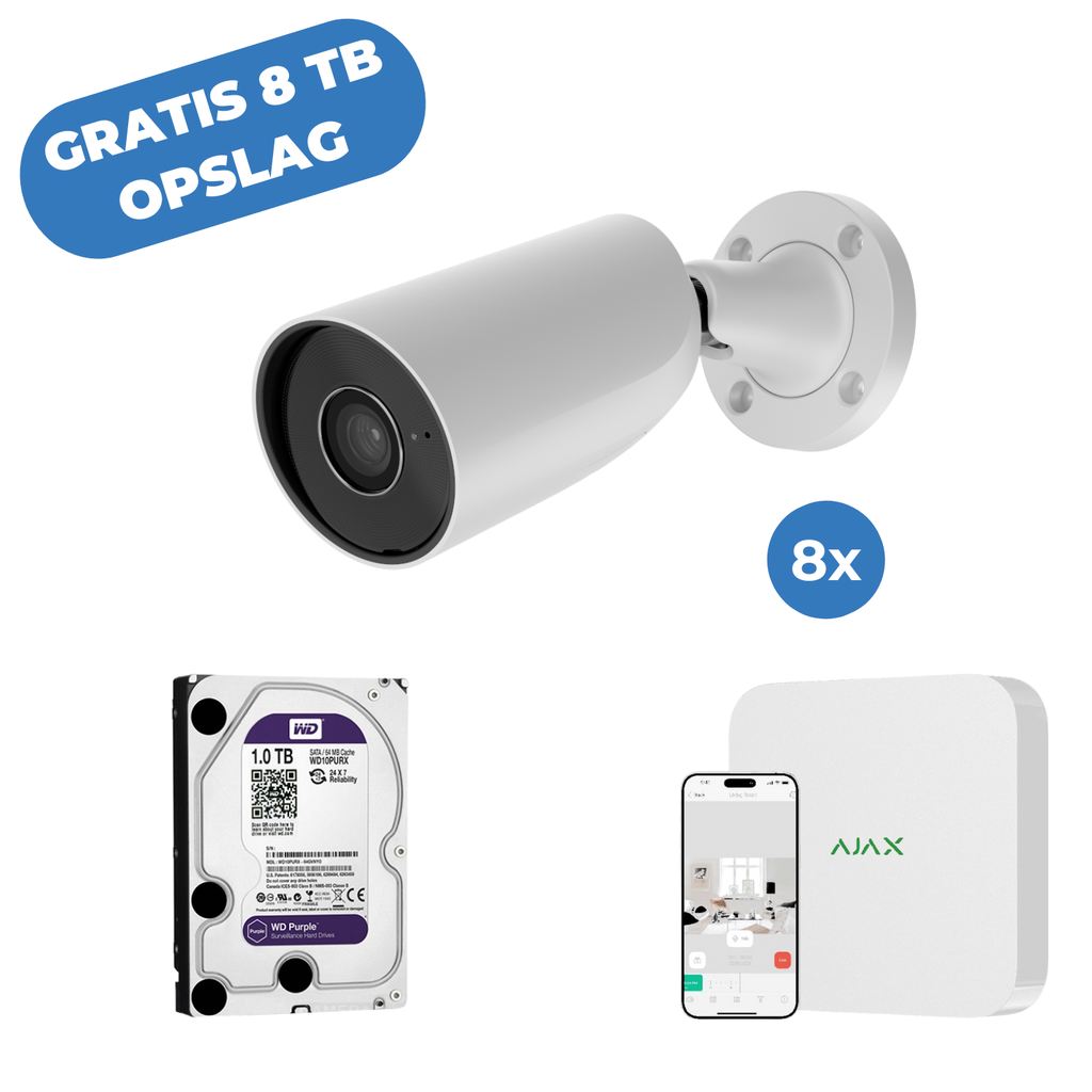Ajax Systems Bulletcamset (8×) + Recorder - Inclusief Gratis 8TB opslag