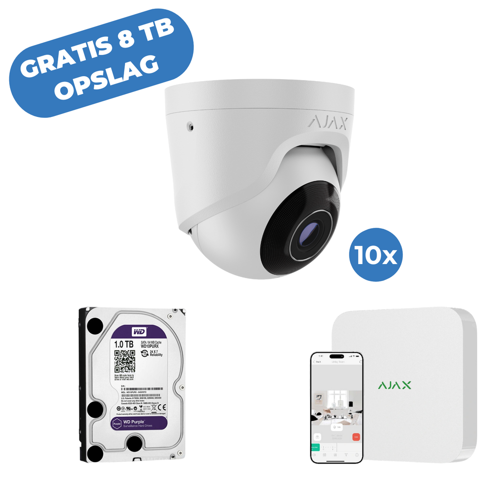 Ajax Systems Turretcamset (10×) + Recorder - Inclusief Gratis 8TB opslag