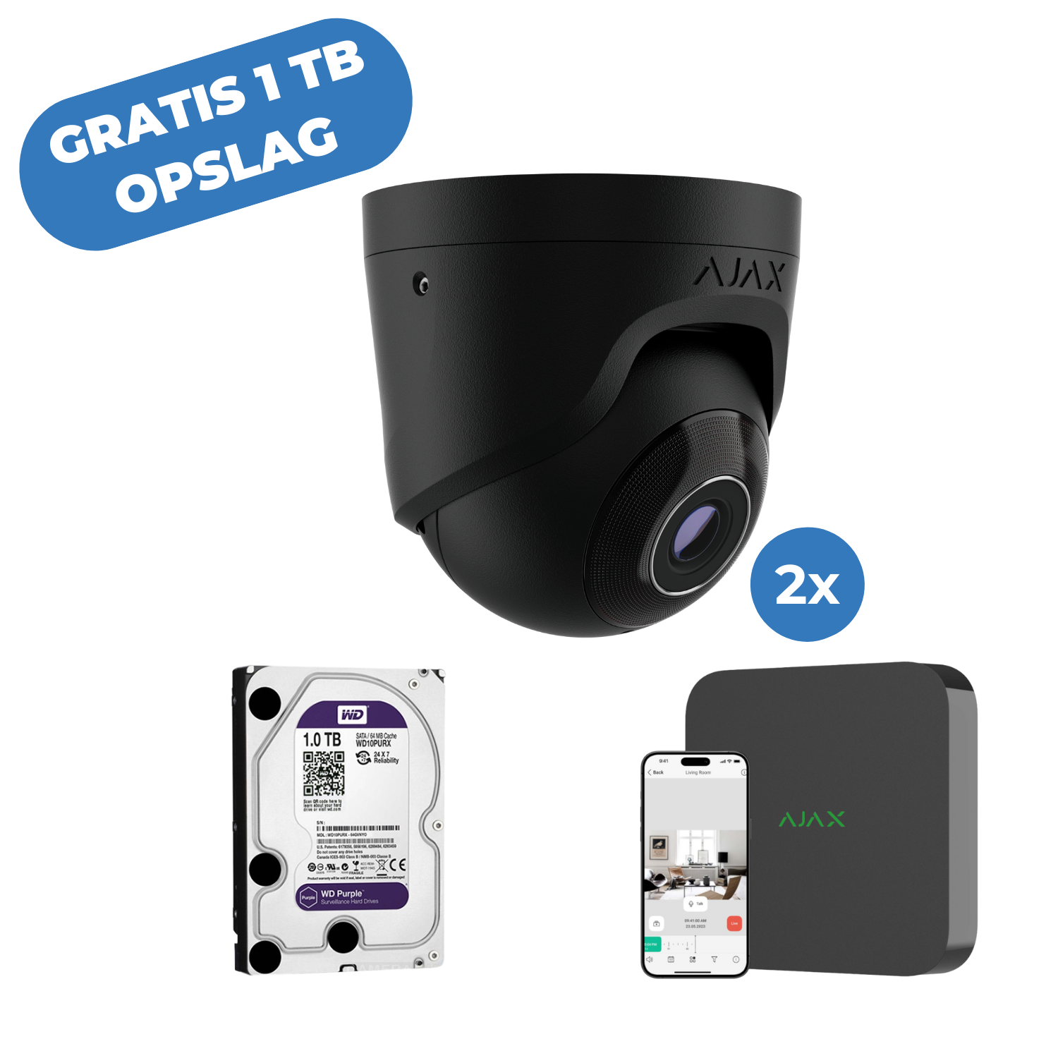 Ajax Systems Turretcamset (2×) + Recorder - Inclusief Gratis 1TB opslag