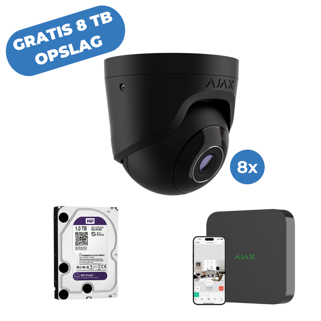Ajax Systems Turretcamset (8×) + Recorder - Inclusief Gratis 8TB opslag