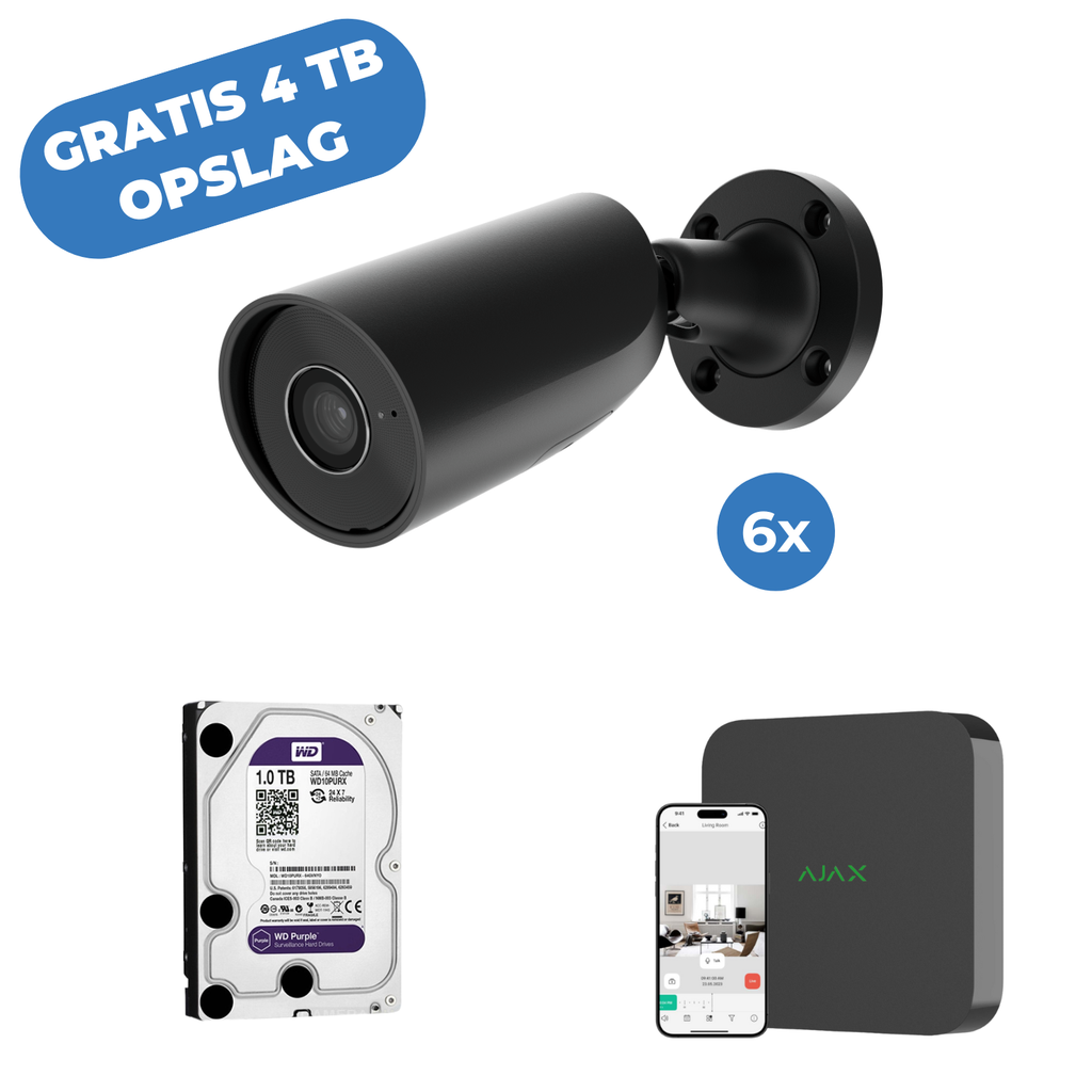 Ajax Systems Bulletcamset (6×) + Recorder - Inclusief Gratis 4TB opslag